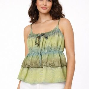 Wild Fable Ruffle Tiered Cami Top Size M Green Abstract Print